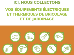Affiche de collecte en magasin des équipements électriques et thermiques brico jardin