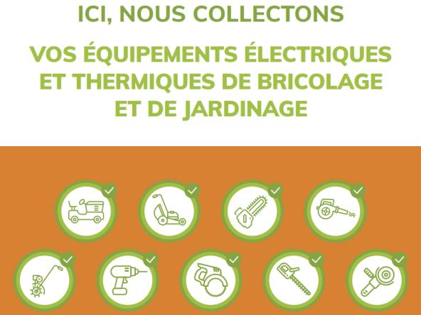 Affiche de collecte en magasin des équipements électriques et thermiques brico jardin
