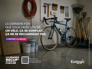 Retrouvez l’ensemble des supports de communication pour promouvoir la collecte des équipements de vélo de course en fin de vie dans le cadre de la Grande Récup (vélos, cadres, roues, pneus, textiles, accessoires, etc.).
Le kit inclut :

Notice d’utilisation détaillée pour personnaliser les visuels via Canva
Affiches A3 (versions générique et personnalisable)
Encarts presse (demi-page et pleine page)
Bannière et visuels carrousel pour réseaux sociaux
Vidéo de campagne

Slogan : « La dernière fois que vous l’avez utilisé, un vélo, ça se gonflait, ça ne se rechargeait pas. »